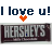 Animated sequence showing 'I love u!' text with orange heart and Hershey's bar graphics, alternating color schemes across frames.