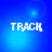 Blue background with white pixelated text "TRACK" and shifting light effects across four