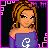 Pixel art of four showing a character in purple top and blue jeans with 'Babi Gurl' text, pink geometric border on black background