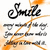 Pixelated black cursive text 'Smile' with orange flame-like streaks on white background, partially obscured by diagonal lines.