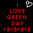 Pixelated red text 'I LOVE GREEN DAY' with a white heart symbol above and '<3<3<3<3' below on black background.