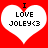 Two white heart shapes on a red background, each containing black text reading "I LOVE JOLEY<3" with the left heart having slightly more pixelated edges.