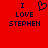 Red background with dark blue pixelated text reading "I LOVE STEPHEN" on both sides, a heart symbol replacing the word "LOVE" in the left version.
