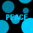 Blue circular shapes and the word PEACE in blue text on a black background, with visible pixelation and animation changes.