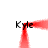 Red pixelated lines form a square frame with four instances of the text 'Kyle' at each corner and midpoints on white background.