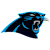 Pixelated blue and black panther head facing right with open mouth showing teeth, set against solid gray background.