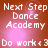 Red background with white text reading "Next Step Dance Academy" and "Do work<3", featuring pink light effects that shift position across frames.