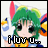 Animated contact sheet of a Di Gi Charat character with green hair and yellow outfit, showing frame-by-frame changes in facial expression and text.