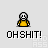 Pixel art character in yellow shirt with multiple animation frames showing weapon firing and text changes from OHSHIT! to OOPS.
