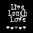 Pixelated black-and-white icon with 'Live Laugh Love' text and five star-like symbols below, showing animation change in the third symbol.