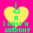 A yellow heart-shaped icon with green text and a small animated arrow on a bright pink background, displaying "i miss u anthony" below the heart.