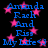 Blue text and pink stars on black background, repeating vertically with slight horizontal offset between two identical of text