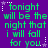 Purple background with green text reading "tonight will be the night that i will fall for you" repeated in a pattern, surrounded by white and purple star icons