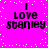 A bright pink background with scattered white dots contains four identical text blocks reading "I Love stanley" in black pixelated font.