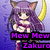 Pixelated anime-style character with purple hair and cat ears holding a yellow crescent moon, standing against a purple gradient background with purple text reading "Mew Mew Zakuro".