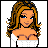 Pixel art buddy icon featuring a cartoon woman with long brown hair and blue eyes on the left, next to bold text reading "BABY GURL" on a blue radial background.