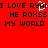 Red background with black pixelated text reading "I LOVE RYAN HE ROXSS MY WORLD" and a white play button icon in the center.