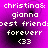 Pixelated text on a purple background reads 'christina& gianna best friend forever <33' in four identical