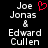 Pixelated text displays 'Joe Jonas & Edward Cullen' with a red heart symbol above the names on black background.