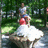 Animated sequence showing a water safari scene with people on a boat, text overlays change from 'Water Safari' to 'With Haley 09' over a park background.