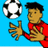 Pixelated image of a person in red shirt reaching for soccer ball with text "SCOOP!", "GET DOWN AND DIRTY!", and "DIVE!" on dark blue background.