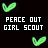 Green peace sign icon with 'PEACE OUT GIRL SCOUT' text below, displayed in multiple positions on a black background