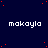 Dark blue background with scattered red dots and repeated white text "makayla" in pixelated font across the image.