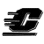 Static black and white pixelated icon featuring a stylized abstract shape with motion blur effects on the left side, resembling a dynamic letter or symbol against a transparent background.