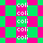A static image with a repeating pattern of green and pink diamond shapes, each containing the text 'coli' in white.