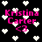 Pixelated pink text 'Kristina Carter' with '<3' symbol surrounded by white hearts on black background, animated heart movement.