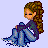 Pixelated cartoon girl sitting with knees up on light purple background, surrounded by scattered text fragments and repeated 'd' letters.