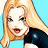 A pixelated cartoon-style image of a blonde woman with blue eyes and an open mouth, wearing a black sleeveless top against a light blue background on the left side, next to green text reading "Original Icons .com" on a dark green background on the right side.