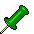 Two green pixelated objects with yellow-and-black striped stems, angled differently against a gray background.