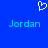 Blue background with white pixelated heart symbol above two instances of the word 'Jordan' in light blue pixelated text.