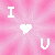 Static pixel art displays 'I' and 'U' flanking a heart symbol on a pink gradient background.