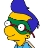 Pixelated cartoon character with yellow skin, blue hat, green headband, and blue shirt in profile view.