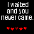 Black background with white pixelated text reading "I waited and you never came. never came." and red heart symbols below.