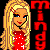 A 4-frame animated contact sheet showing a pixel-art character with blonde hair and red polka-dot dress, each frame displaying different eye expressions against black background with vertical red text.