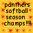Yellow background with red pixelated squares, black text reading 'panthers softball season champs !!!!' repeated in two identical