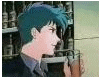 Animated sequence of anime character faces with shifting expressions and partial overlays, including a star-shaped cutout over one character's face.
