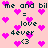 Pixelated pink background with repeated text and heart symbols in dark green and bright pink.