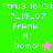 Pixelated text and star symbols on green and pink backgrounds with 'FrAnk' and 'Domo' text elements.