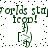 Green pixelated text and symbols on white background with scattered dark dots, repeating