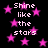 Pixelated pink stars and white text reading "Shine like the stars" on a black background, with no visible animation changes.