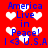 Red background with white heart shapes and blue text reading "America Live in Peace! I <3 U.S.A" repeated twice horizontally.