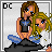 A 6-frame animated contact sheet showing two pixel-art characters in various poses with changing text overlays on a gray background.