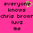 Pixelated text on bright pink background with green heart symbol replacing 'o' in 'everyone', repeated twice side-by-side.