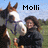 A pixelated image of a person holding a horse's head in an outdoor setting with text above the figure.