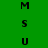 Green background with black letters M, S, U arranged in a pattern, some letters partially obscured by white rectangular overlays