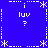 Blue background with white pixelated symbols and text arranged in a symmetrical pattern